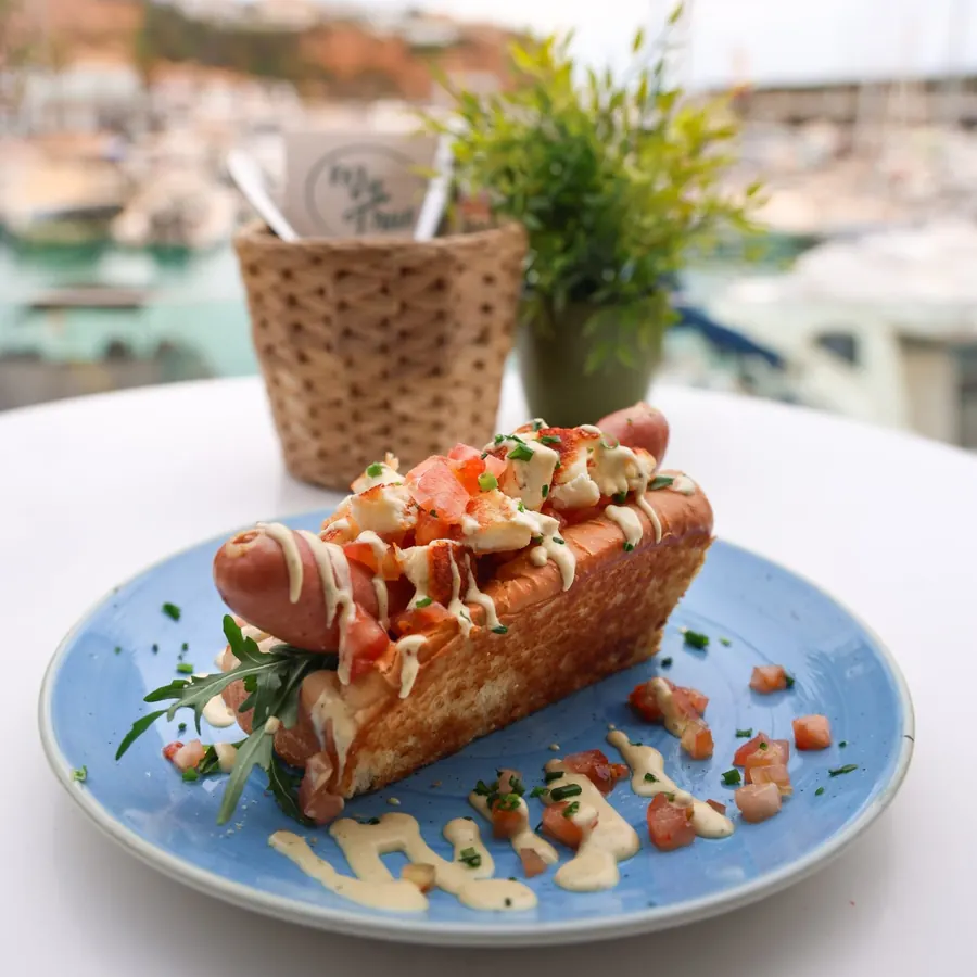 Hot dog served on the marina terrace
