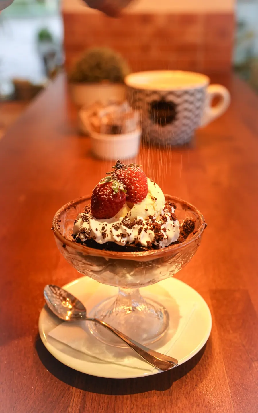Homemade dessert with ice cream and fruit